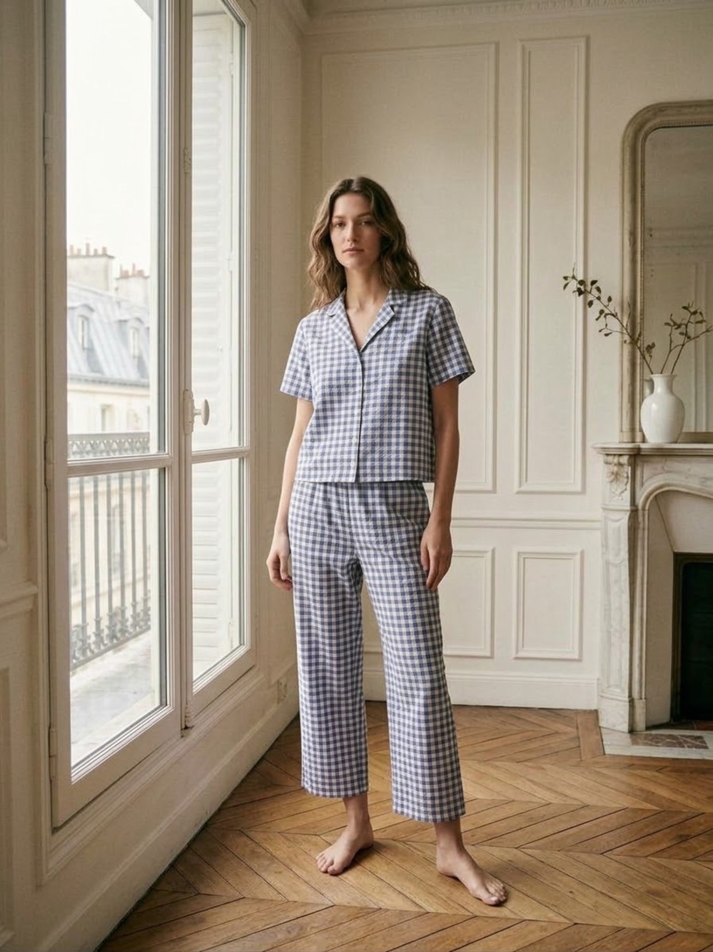 The Tiny Big Sister Blue Checkered Pajama Set